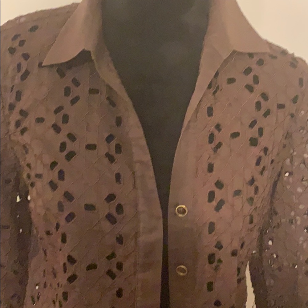And Klein medium laser cut brown Blouse
